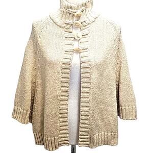 Cejon Cotton Nylon Wool Chunky Knit Cardigan Sweater Cream Color Womans Size M